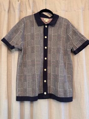 J. Crew Summer ‘24 Knit Polo | Navy Glen Plaid "Old Money" Luxe Knit - M